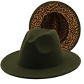 Détail du chapeau Fedora vert foncé avec une doublure élégante à imprimé léopard - M (56-58cm) / Style Vert Foncé Rétro (07)