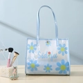 Light blue floral PVC cosmetic bag with daisy print and stylish leather handle - Blue Daisy (Tote Bag)