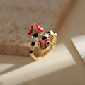 Verstellbarer Schlangenring in Gold-Finish mit Emaille und glitzernden Kristallen - Rot-Weiß-Schwarzer Schlangenstil (A025-1)
