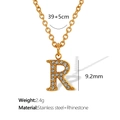 Elegant gold titanium steel necklace with rhinestone letter R pendant and dimensions - Letter R