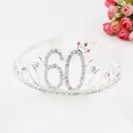 Silver 60th birthday tiara with rhinestones and pink mini crown detail for women - 60 Years Old / Silver