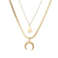 Collana a doppio strato placcata in oro in acciaio inossidabile con stella e luna - Ciondolo Stella e Mezzaluna (OYSN030GL) / Oro