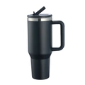 Matte black insulated 40oz car mug with handle and straw in stainless steel - 40oz / Black (Powder Coated)