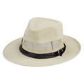 Beige straw fedora sun hat with breathable mesh crown and black faux leather belt band - One Size(58cm) / Beige