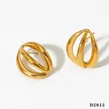 French vintage gold multi-layer hollow irregular stainless steel earrings for women - Gold Hollow Geometric Style (D2812)