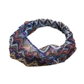 Bohemian wide knitted headband with colorful geometric wave patterns and elastic band - Blue Red Orange Yellow Geometric