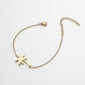 Detailed macro view of golden palm tree pendant bracelet with adjustable lobster clasp - Coconut Tree / Gold