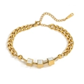 Bracelet gourmette en acier inoxydable doré avec incrustations de nacre carrées - Or-Coquillage Blanc