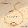 Dettaglio del bracciale dorato con conchiglia bianca con misure della catena e dettagli peso - Braccialetto Ovale in Madreperla Dorata (NMSB-E714-2)