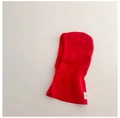 Detail view of red knitted hooded scarf with side button closure for toddlers - 48-52CM (Recommended 2-6 Years) / Red