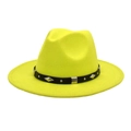 Close-up of bright yellow wool fedora hat featuring black band with silver studs - M (56-58cm) / Neon Yellow