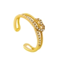 Golden double-layer open ring with micro-set zircon butterfly and wheat ear pattern - Light KC Gold Cross