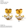 Detail specifications of gold floral stud earrings with zircon and 18k gold plating - Crown Flower Shape (SE058G)