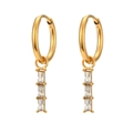 Golden stainless steel hoop earrings featuring 18K plating and clear zircon stone charms - Zirconia Rectangle Bar Hoop (Bamboo)