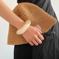 Irregular wide resin bangle in marbled yellow finish paired with a woven clutch - 99# Bracelet-Creamy Yellow Wide Marble