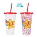 Cold color changing plastic cup with red straw showing white to pink star pattern transformation - 701-800ml / Red Star Pattern