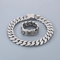 Polished silver Cuban link necklace and ring set with unique butterfly-shaped clasps - 31mm Width (24cm+60cm Set) / Silver