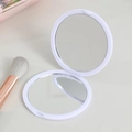 White portable round folding double-sided compact mirror with minimalist plastic frame - White