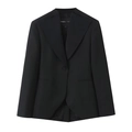 Schicker schwarzer Blazer-Anzug mit Gürtel und asymmetrischem Saum auf weißem Grund - XS / Einzelner Blazer / Schwarz