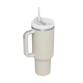 40oz cream vacuum insulated tumbler with convenient handle and transparent straw - Second Generation 40oz Dune / 40oz
