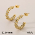 Minimalist 18K gold C-shape twisted rope hoop earrings with white zircon accents - Style E Gold (KE115329-KFC)
