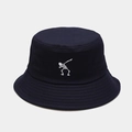 Detailed close-up of white skeleton embroidery on a navy blue cotton bucket hat - M (56-58cm) / Navy Blue