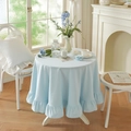 Light blue round tablecloth with ruffled edges and polka dot pattern for home dining decor - Light Blue Ruffle Edge / 140*260cm