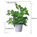 Artificial ivy plant in white striped pot, dimensions 22cm width and 26cm height - Medium Pot + Green Sweet Potato Leaf