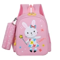Pink cartoon rabbit backpack set for girls with matching pencil case and star wand print - Pink Bow Rabbit
