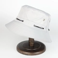Detail of silver nylon bucket hat with sport drawstring and metal air vents - Adjustable / White