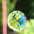 Faceted AB crystal suncatcher pendant with aurora color finish and black hanging cord - 40MM Bauhinia Shape / Rainbow AB
