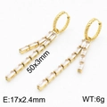 18K gold plated long tassel earrings featuring rectangular cubic zirconia and textured hoops - Gold White Tassel (KE108824-KFC)
