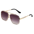 Lunettes de soleil carrées à double pont avec verres dégradés violets et monture dorée - Monture Dorée Double Gris