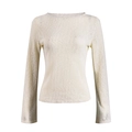 Detail of soft cream knit fabric texture on this long sleeve cropped crewneck top - S / Apricot