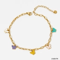Tobillera de acero dorado con cinco dijes de mariposas en esmalte de colores - Estilo de Colgante de Mariposa (JAK470) / Dorado