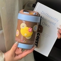 Brown and light blue stainless steel coffee tumbler with handle and cute 3D duck charm - Blue & Coffee - 3D Duck