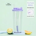 880ml Taro Purple Tritan tumbler with large diameter telescopic straw for boba - Taro Purple