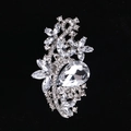 Elegant silver flower brooch with crystal marquise stones and a pear drop centerpiece - MM-BR-0968 / Silver