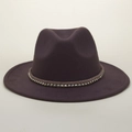 Detail of burgundy fedora with brown braided rope band and gold cone studs accessory - M (56-58cm) / Coffee