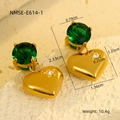 Detailed view of heart-shaped gold earrings with emerald green zircon and measurements - Green Zirconia Heart Drop Style (NMSE-E614-1)