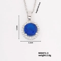 Blue crystal pendant necklace detail showing 1.3cm charm size and 40+5cm chain length - Blue Style (N00471-3)