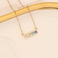Detail of gold necklace with rectangular pendant featuring multi-colored gemstones - 6# Horizontal Bar