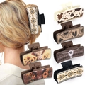 Square PU leather hair claws featuring highland cow and floral patterns in six styles - 6PCS Western Mix Set