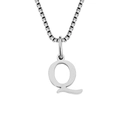 Polished silver stainless steel necklace with capital letter Q pendant on a box chain - Letter Q-Steel