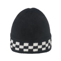Schwarze Strickmütze für den Winter mit schwarz-weißem Schachbrettmuster am Umschlag - M (56-58cm) / Schwarz
