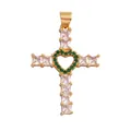 Ciondolo a croce con cuore traforato e cristalli verdi placcato in oro - Verde-M41C2935