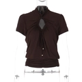 Detailed view of dark brown slim-fit top featuring cutout neckline with drawstring detail - S / Coffee