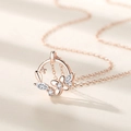 S925 sterling silver butterfly floral necklace in rose gold finish with zircon pendant - Rose Gold Color (D569)