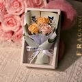 Three-rose soap flower gift box with orange and pink petals and 'Just For You' ribbon - 3 Light Orange Champagne Roses (3075-2)