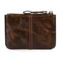 Vue détaillée d'un porte-monnaie en cuir marron vintage avec zips et cordons - 9208-Marron Huilé